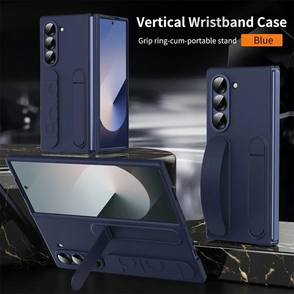 Fashion Wristband Bracket Stand Case for Samsung Galaxy Z Fold 7 6 5 4 3 ZFold Wrist Hand Strap Solid Color Shockproof Cover