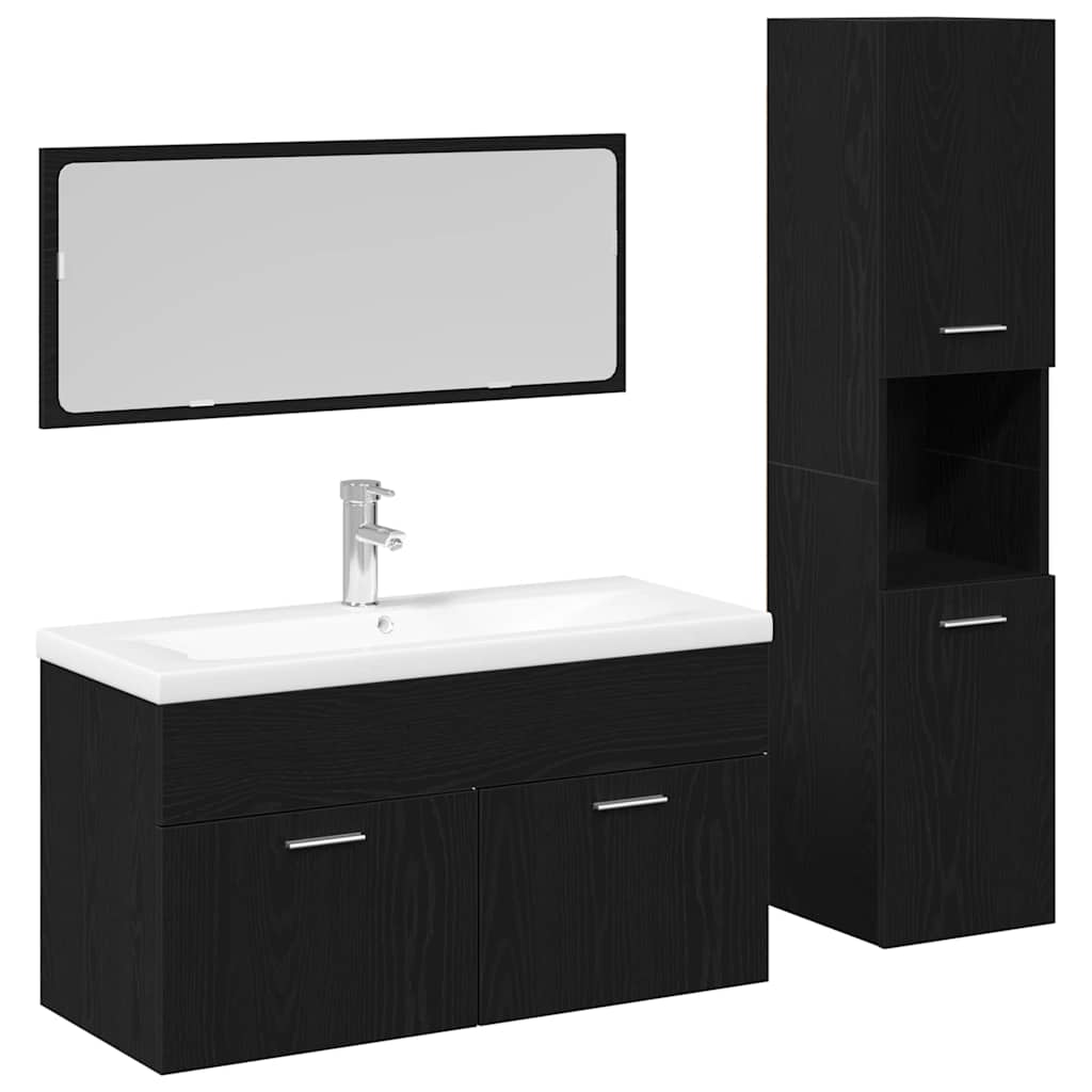 Bathroom Furniture Set 4 Pcs Black Oak Effect Particleboard