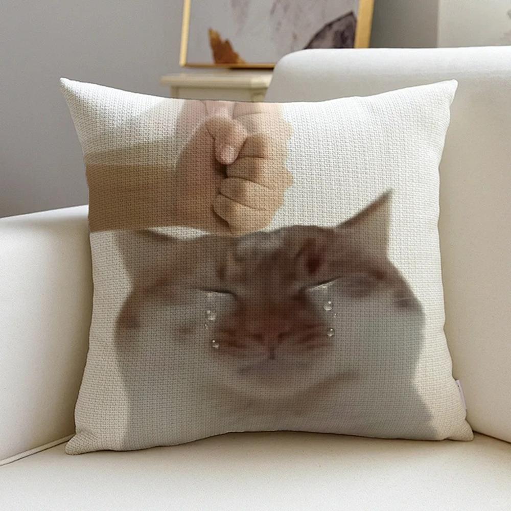 P-Funny Cat Meme Cushion Cover Natural Linen Pillowcase Set, All-In-One Decor For Sofa, Bedroom & Chair