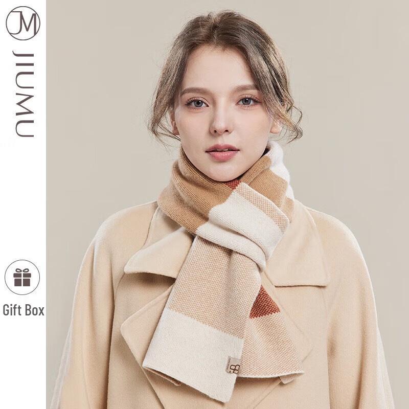 JIUMU Women's Retro Plaid Wool Blend Shawl Scarf