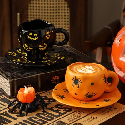 European Pumpkin Ceramic Coffee Cup Halloween Decorative Mug Exquisite Afternoon Camellia Tea Mug Home Breakfast Milk Cup 350ml