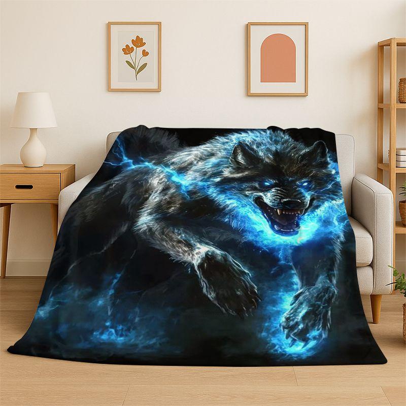 Fenrir Wolf Spirit Moon Dream Animal Flannel Blanket Soft Throw Blanket for Bedroom Living Room Bed Travel Camping Picnic Nap