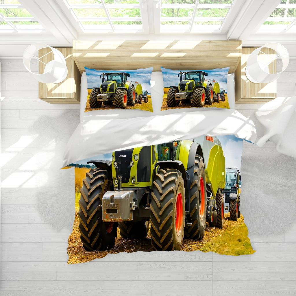 Tractor Pattern Quilt Cover Three-Piece Digital Printing Bedding Duvet Cover Kit