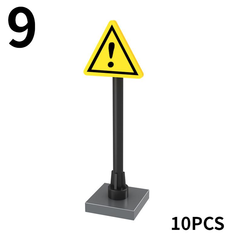 10 Stück Verkehrsschild Licht Lampe Block Ziegel Stadt Straßenansicht Zubehör Wegweiser Barriere Geschwindigkeitsbegrenzer Warnung Kinderspielzeug