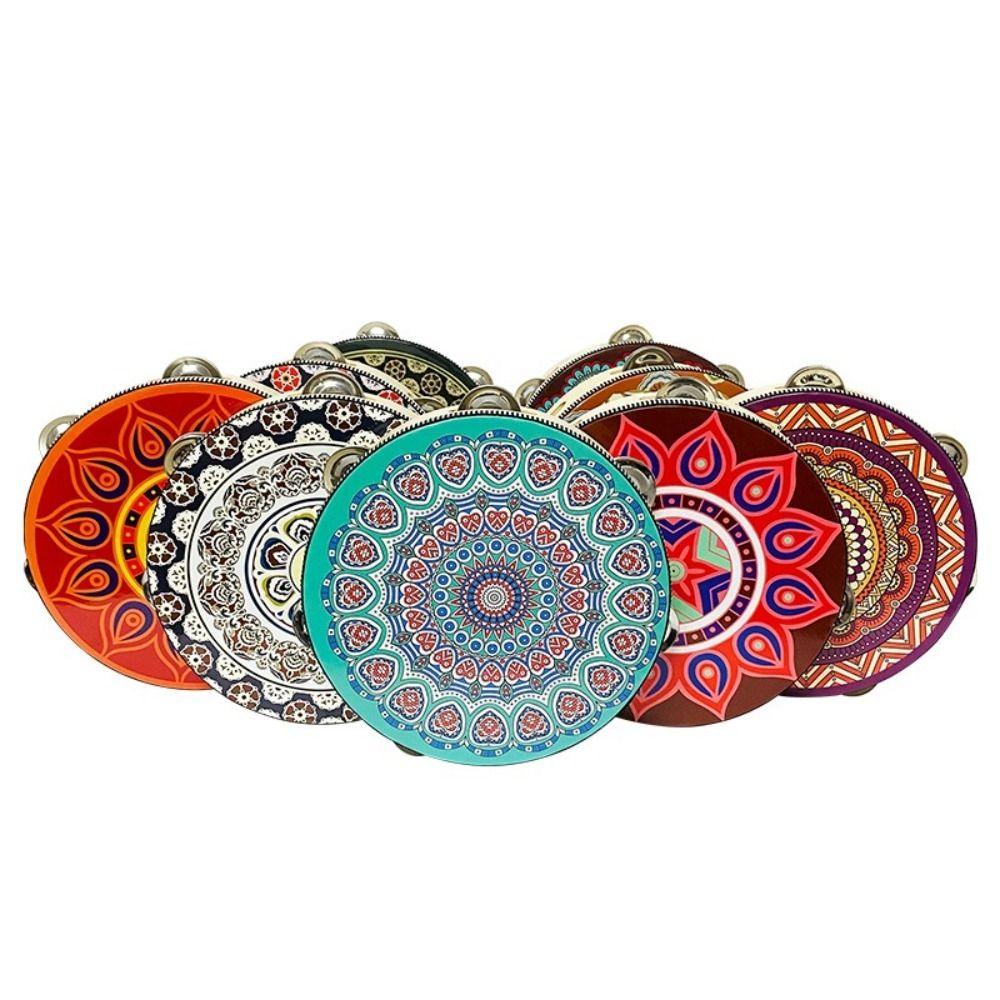 Chinese Style Tambourine Handbell 8 Inch Music Percussion Instrument Ethnic Floret Hand Drum  Kids