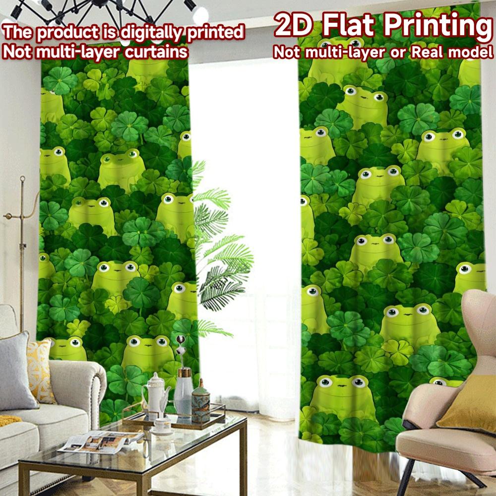 2D FLAT PRINTING 2pcs Curtains (Without Rod) St. Patrick's Frogs Chic Curtain Fabric Prints Light Filtering Curtains Crescent