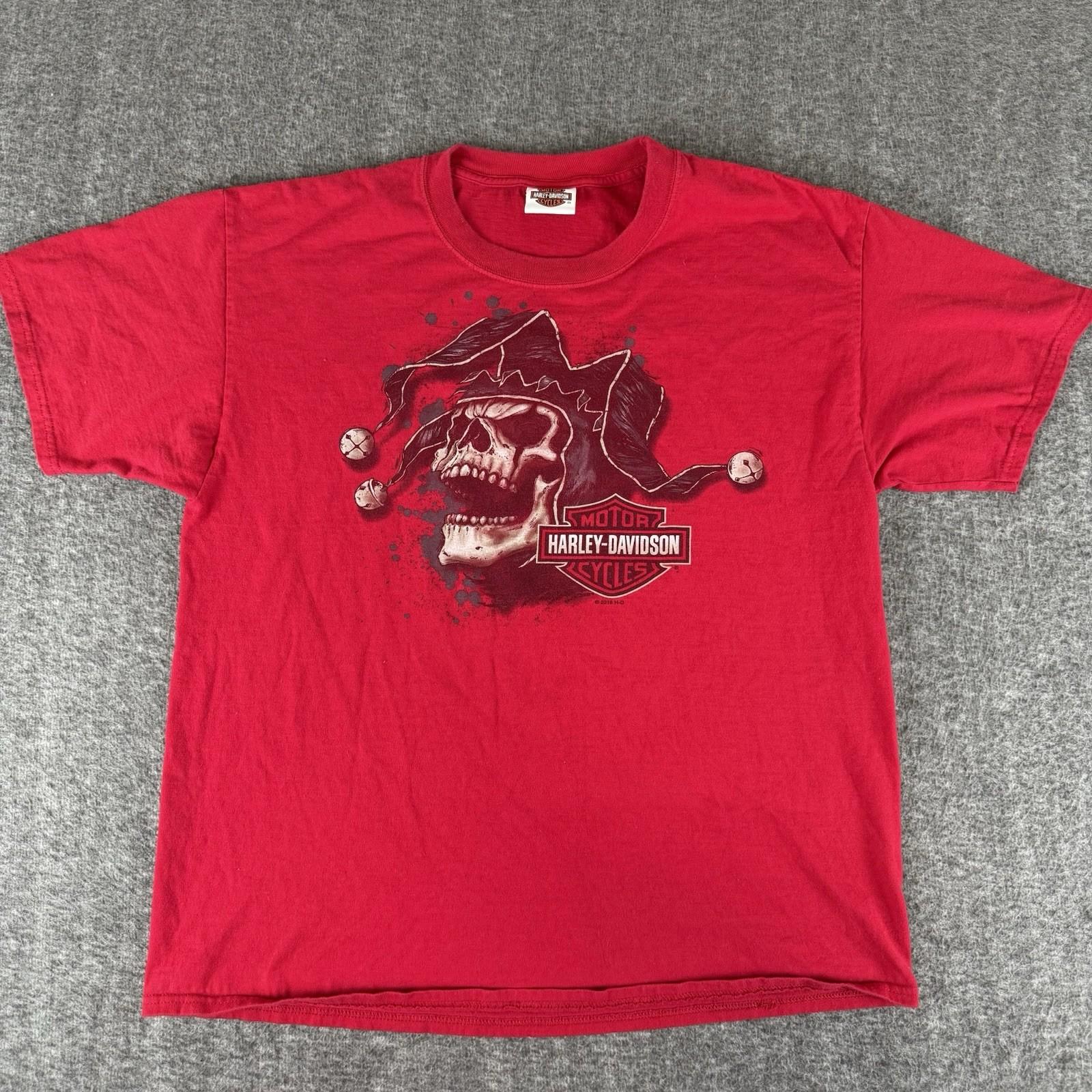 Harley Davidson Skull Jester Shirt Red Large Texas Alamo City Double Sided M
