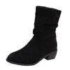 New Suede Medium Boots Women's Autumn and Winter Thick Heel Short Boots Fashion Martin Boots Round Head Sleeve Boots