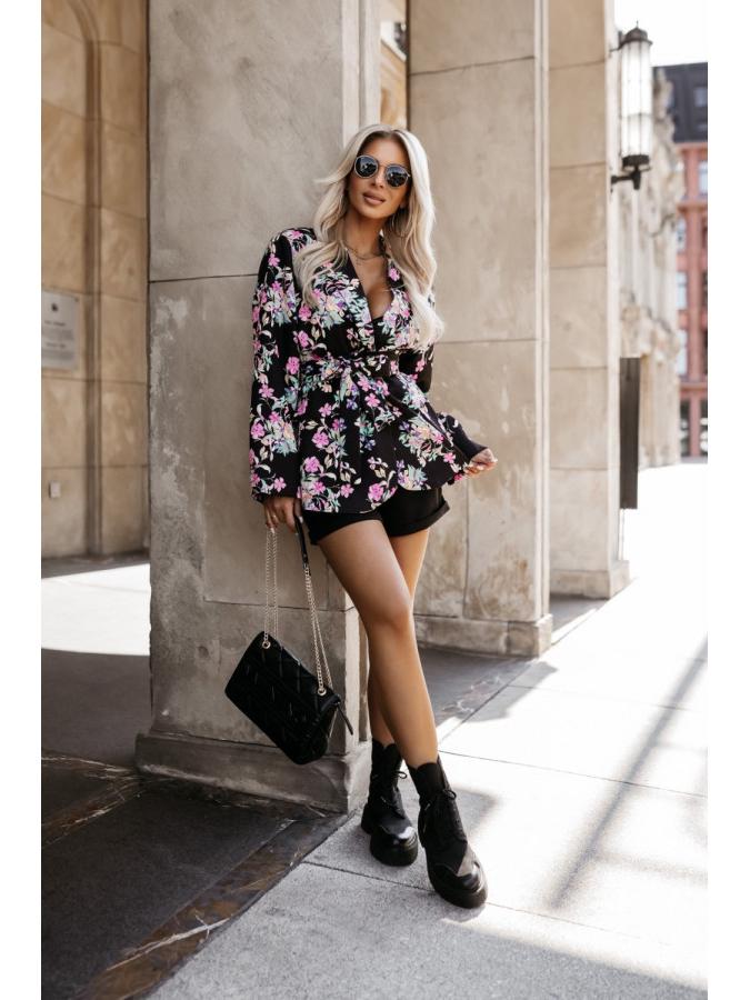 2024 Autumn Women's Leopard Print Tie-Waist Suit Collar Long Sleeve Coat - European & American Style