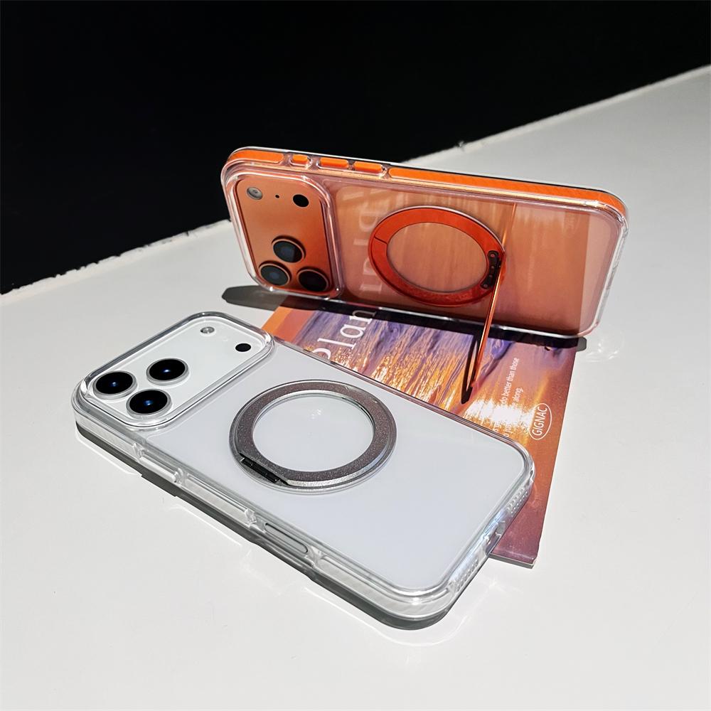 Transparent Ultra Thin PC For Magsafe Case For iPhone 17 16 15 14 13 Pro Max Clear Candy Color Shockproof Rotating Bracket Cover
