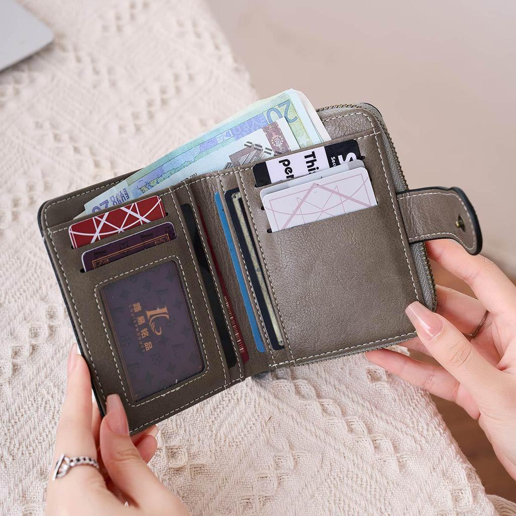 Portefeuille Vintage en Cuir Huilé-Ciré pour Femme - Porte-Cartes Mode 2025 avec Texture Niche, Porte-Monnaie Grande Capacité, Style Européen & Américain