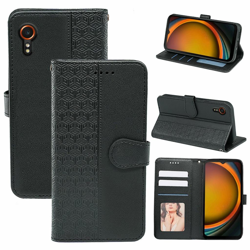 For Samsung Galaxy Xcover7 Case Anti Scratch Splicing Imprinted Rhombus Leather Phone Cover