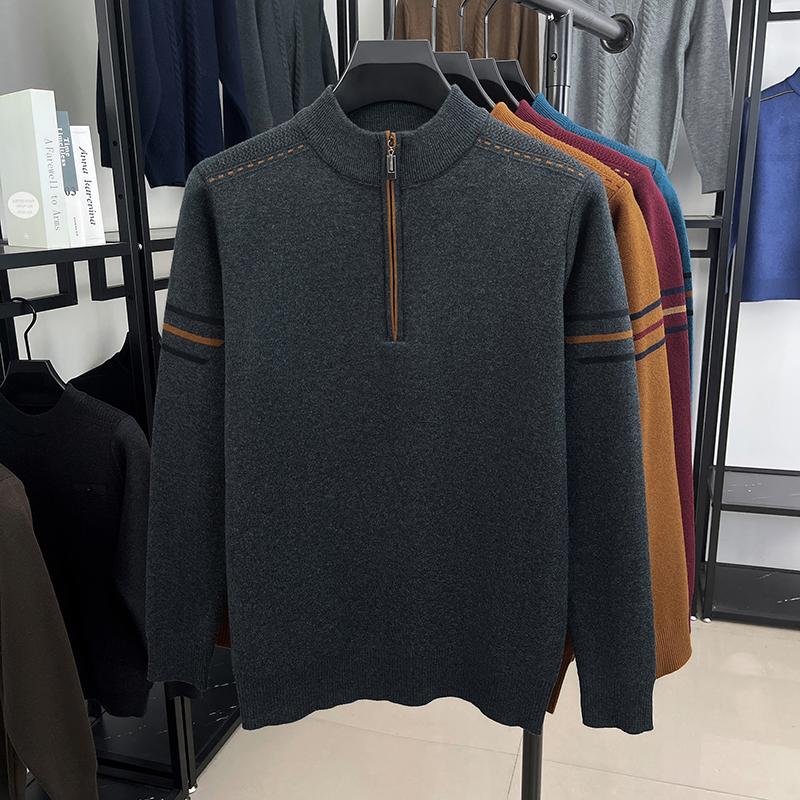 Original Luxury Men'S Half Zipper Thicken Knitt Sweater Autumn Winter New Fashion Color Contrast Long Sleeve Casual Menswear Top