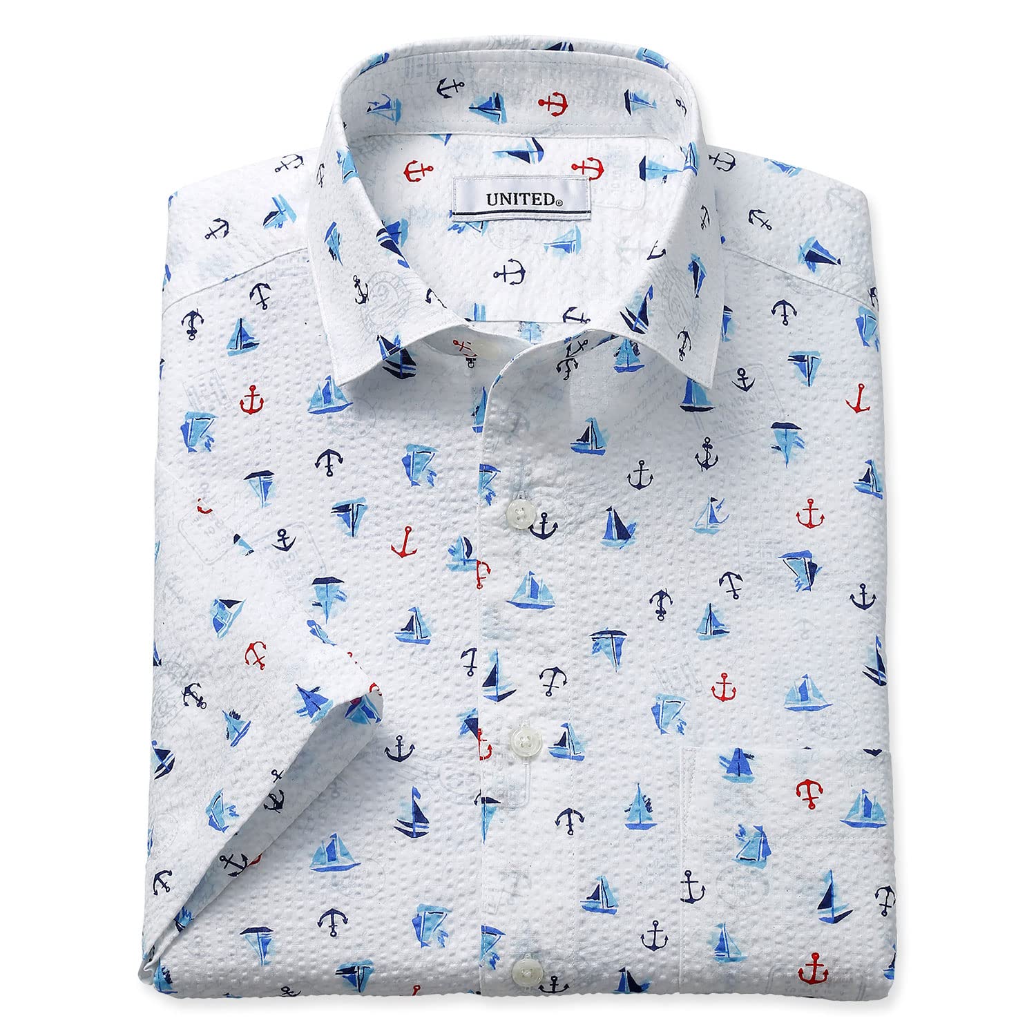 

Ripple Print Short Sleeve Shirt Made in Japan Yacht [UNITED] Men s (M, White)