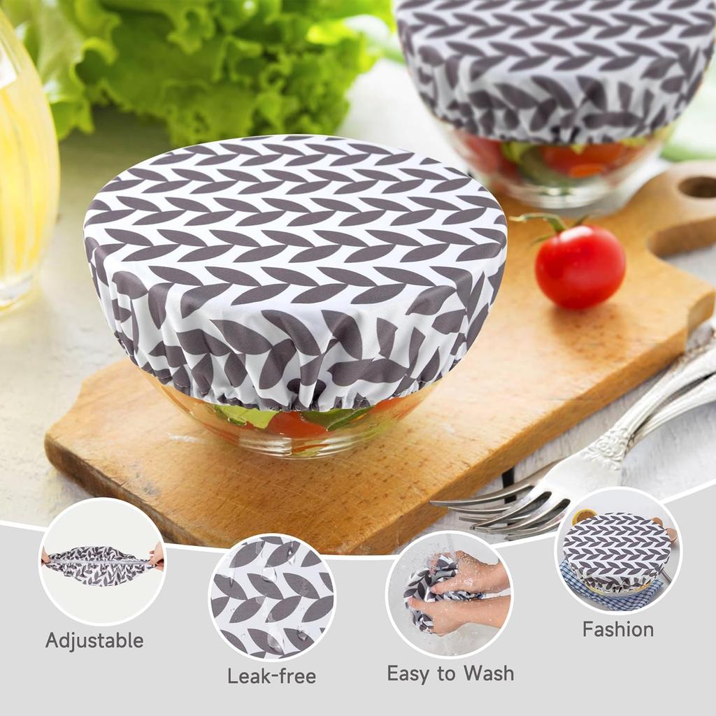 wegreeco Elastic Reble Bowl Covers for Bread Proofing, Fabric Cloth Sourdough Bowl Covers for Proofing - Set of 3, Grey Leaf