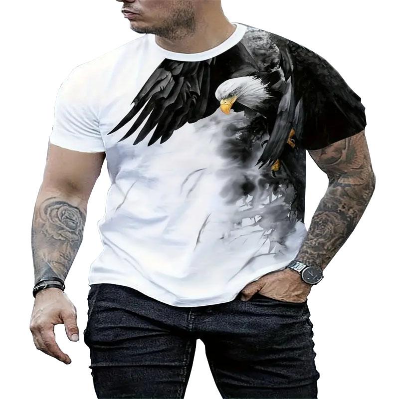 Мужская футболка с коротким рукавом из полиэстерового волокна с цифровым принтом 3D Eagle, модный летний топ с круглым вырезом 6XL