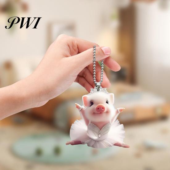 Pig Hanging Ornaments Acrylic Cartoon Decoration with Bead Chain Car Rearview Lifelike Mirror Ornament Keychain Backpack Animal Pendant Birthday Gift