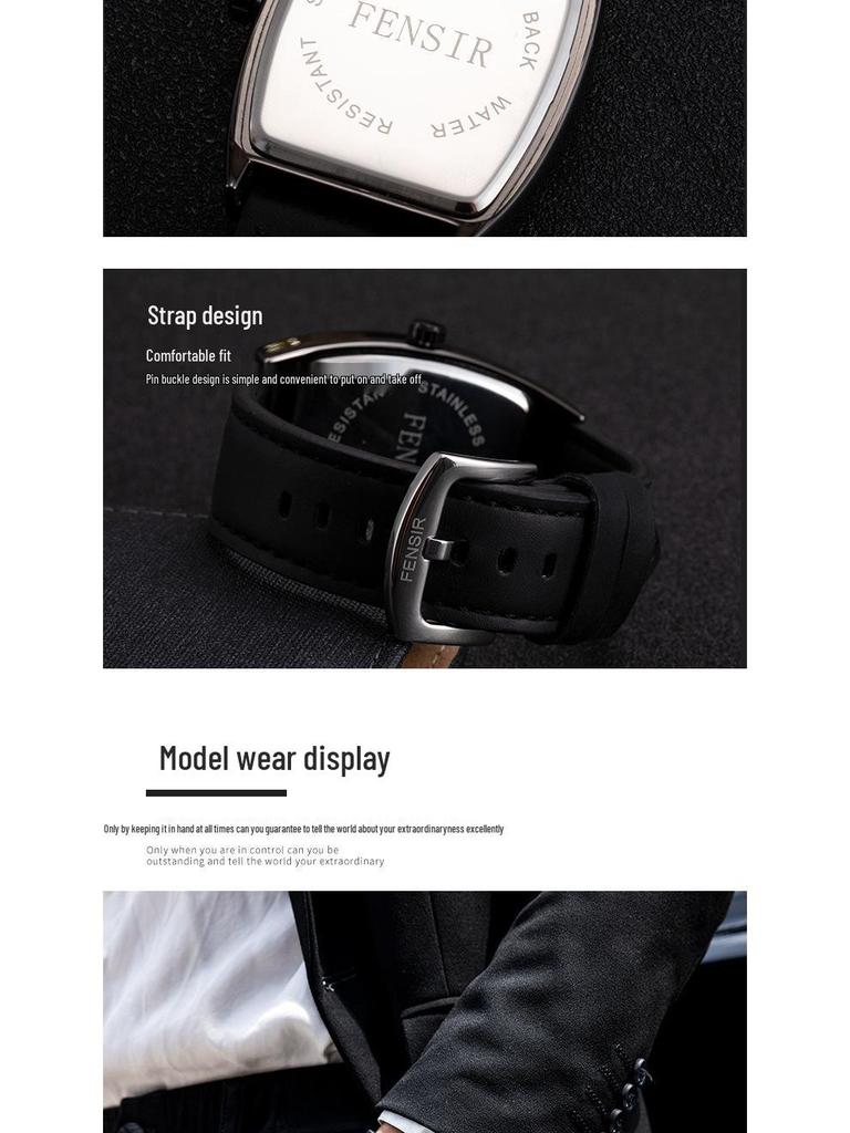 Finish 2027 Skull Face Mesh Strap Men's Waterproof Barrel-Shaped Tictok Watch with Leather Belt
