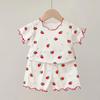 Set Pigiama da Bambina Fragola Estivo Manica Corta Sottile Due Pezzi Bambini Piccoli Pigiami Neonati Abbigliamento Casa