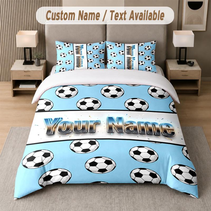 Soccer Theme Custom Text Or Name 3Pcs Bedding Set 1 Flat Sheet & 2 Pillowcases Personalized Home Bedding