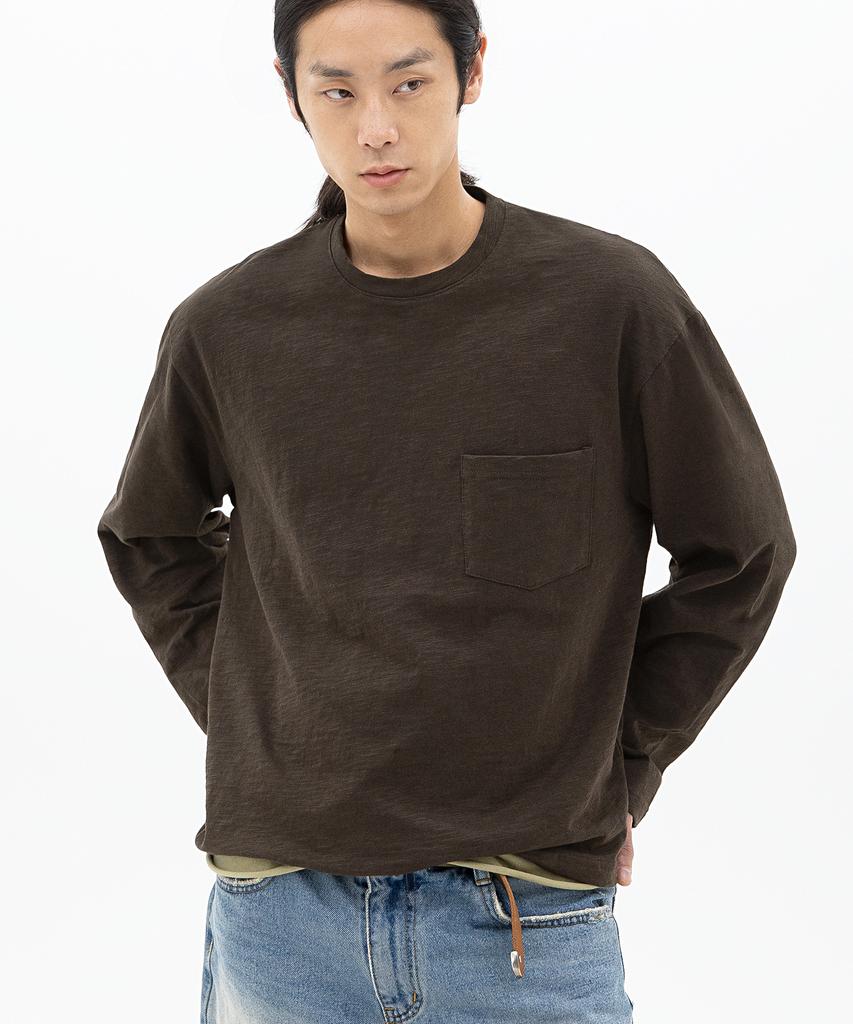 BRENSON Slub Pocket Layered Long Sleeve (Brown)