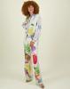 1116 new European and American satin printing personalized graffiti casual shirt and trousers two-piece set