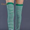 1 Pair Striped Stockings Green White Contrast Color High Elasticity Anti-slip Over Knee Length Soft Breathable Holiday Christmas Stage Performance