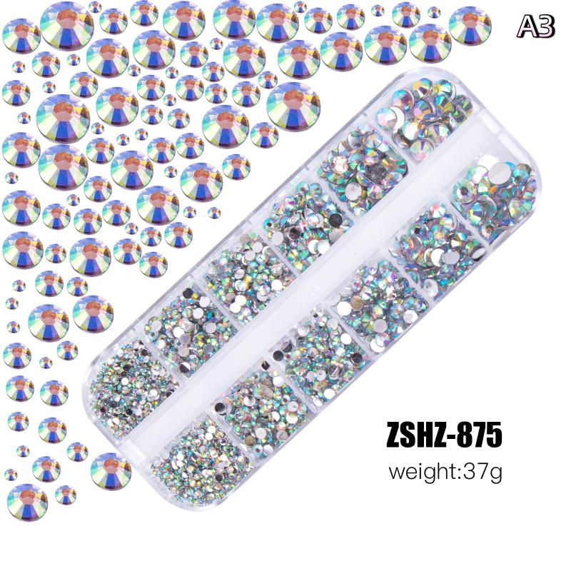 12Grids Box Mix Nail Art Rhinestone Nail Beads AB Crystal Flatback Jewelry Gems With Storage Organizer For Multicolour Nail Art