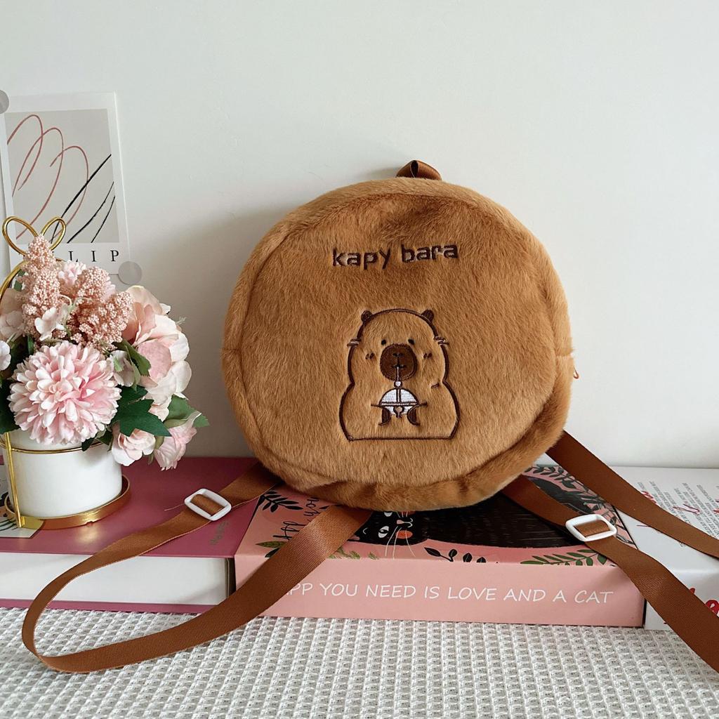 Cartoon Wasser Meerschweinchen niedlich kleine runde Tasche Mädchen Herz Student große Kapazität niedlich lustige Stickerei Capybara Rucksack