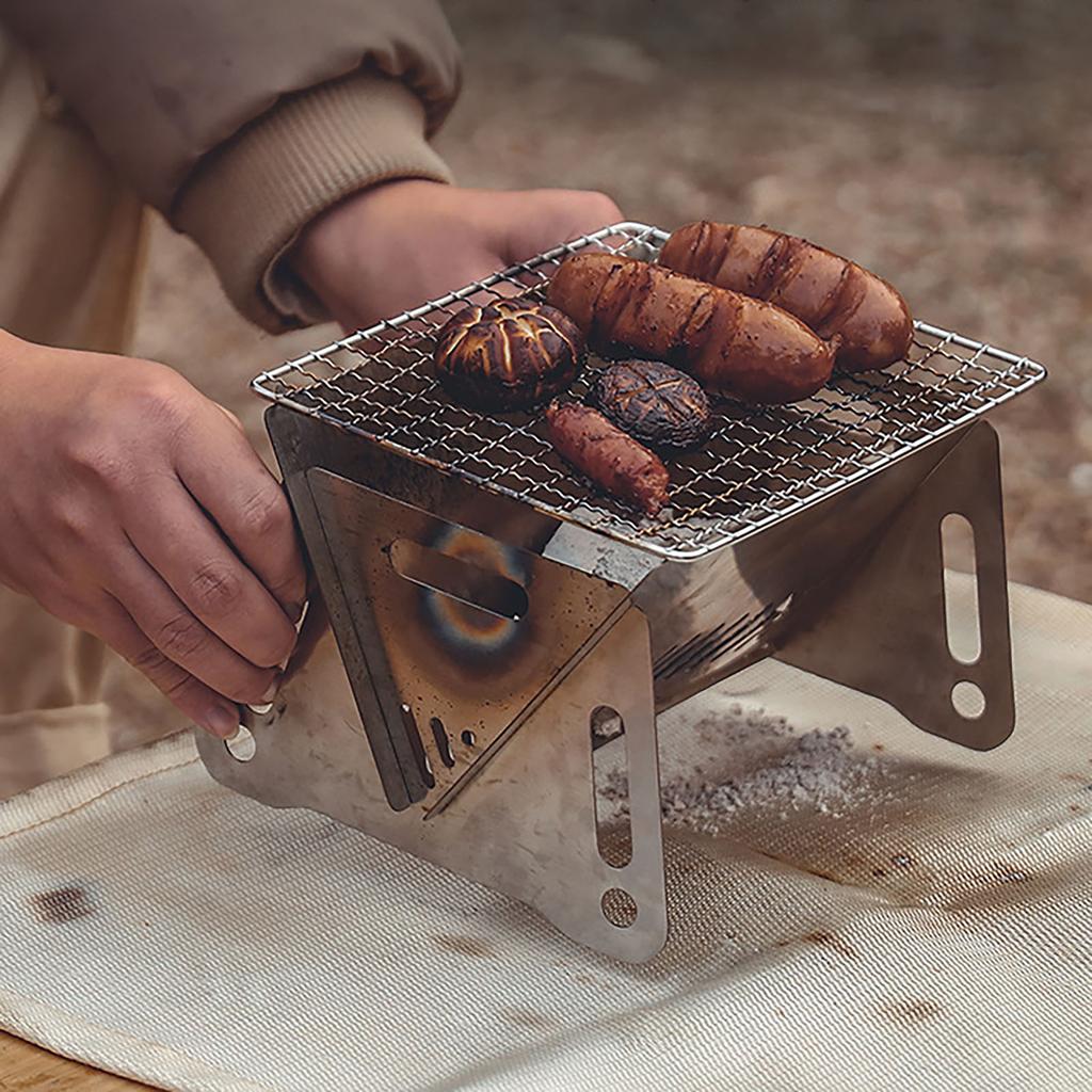 Foldable Barbecue Oven with BBQ Grill Stainless Steel Charcoal Oven for Outdoor Camping 210x160x125mm