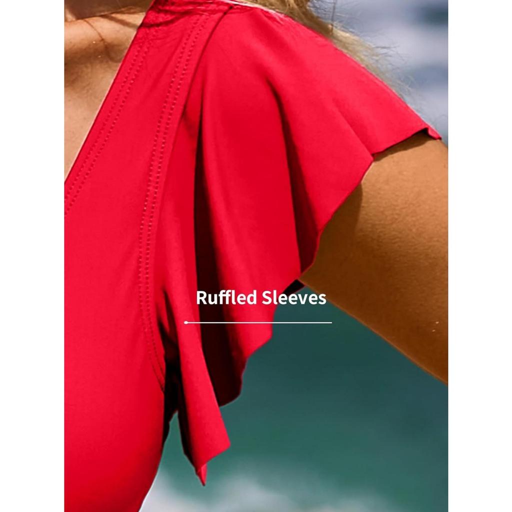 ruffle sleeve bathing suit top