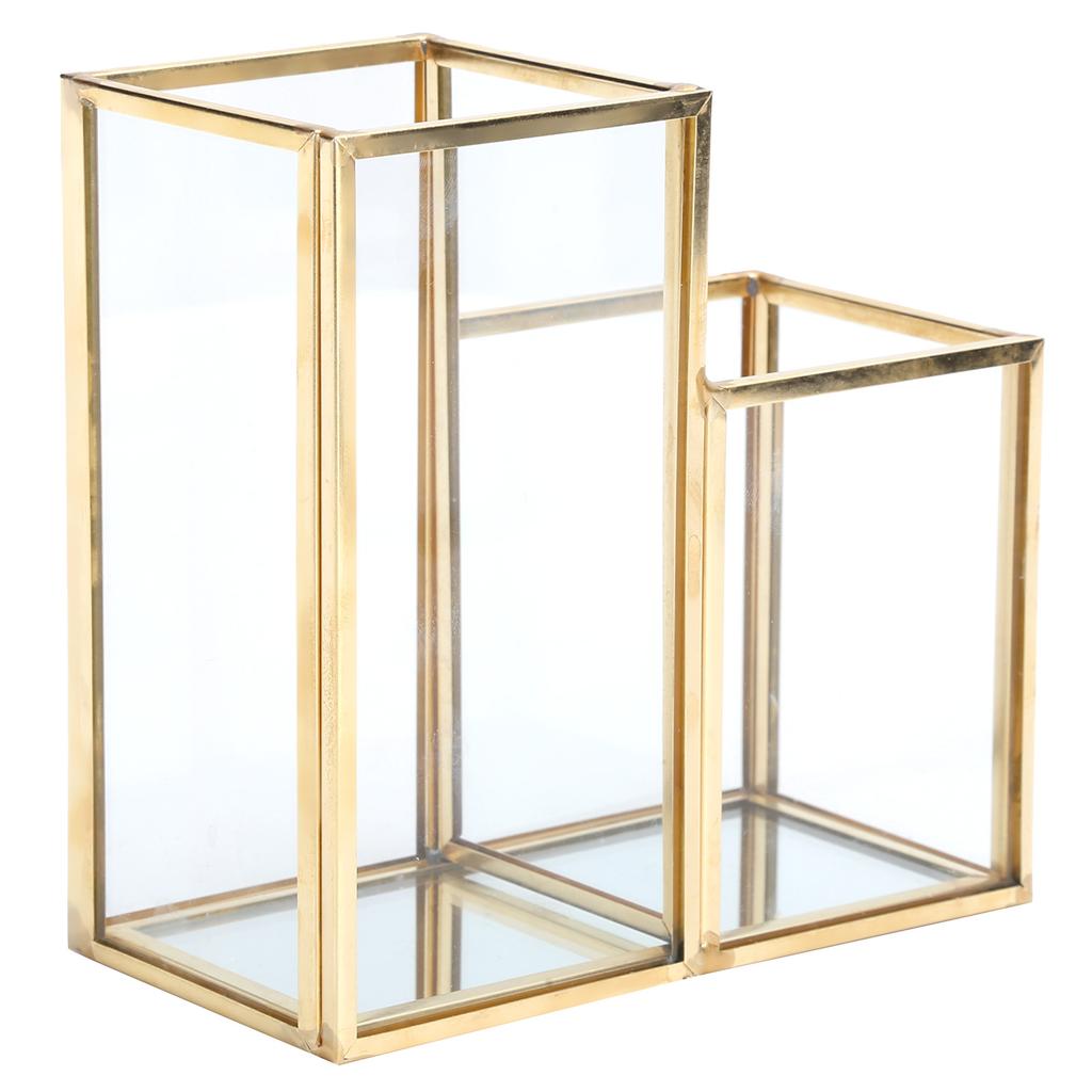 Glass Storage Container Garden Polygonal Column Golden Brass Bar Welding Flower Room Box
