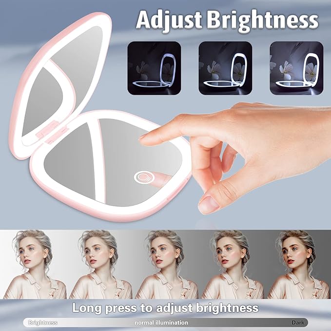 Hand Travel Pocket Beauty Mirrors Portable LED Vanity Mirror With USB and Magnification