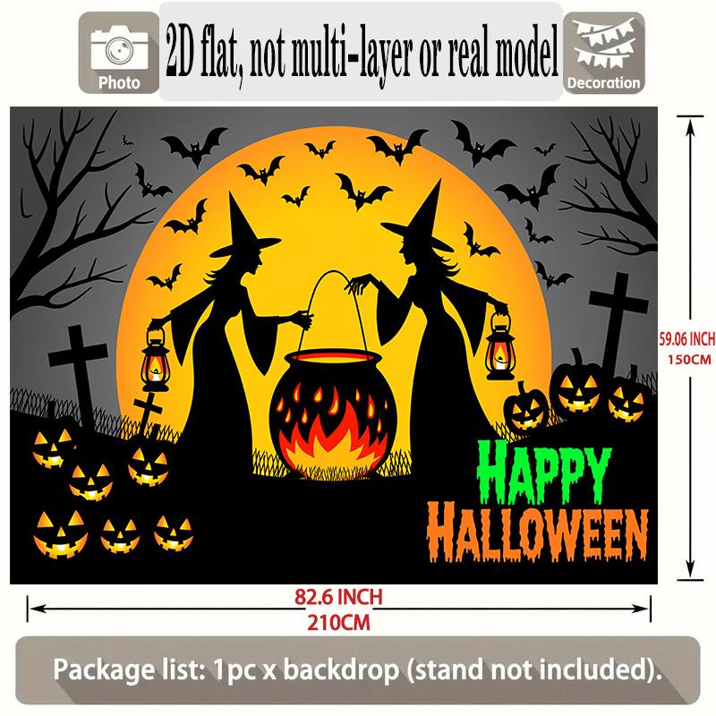 Party Backdrop Halloween Flat Witch Silhouette Pumpkin Lanterns Graveyard Winter Parties Celebration Photo Booth Front Door Decor