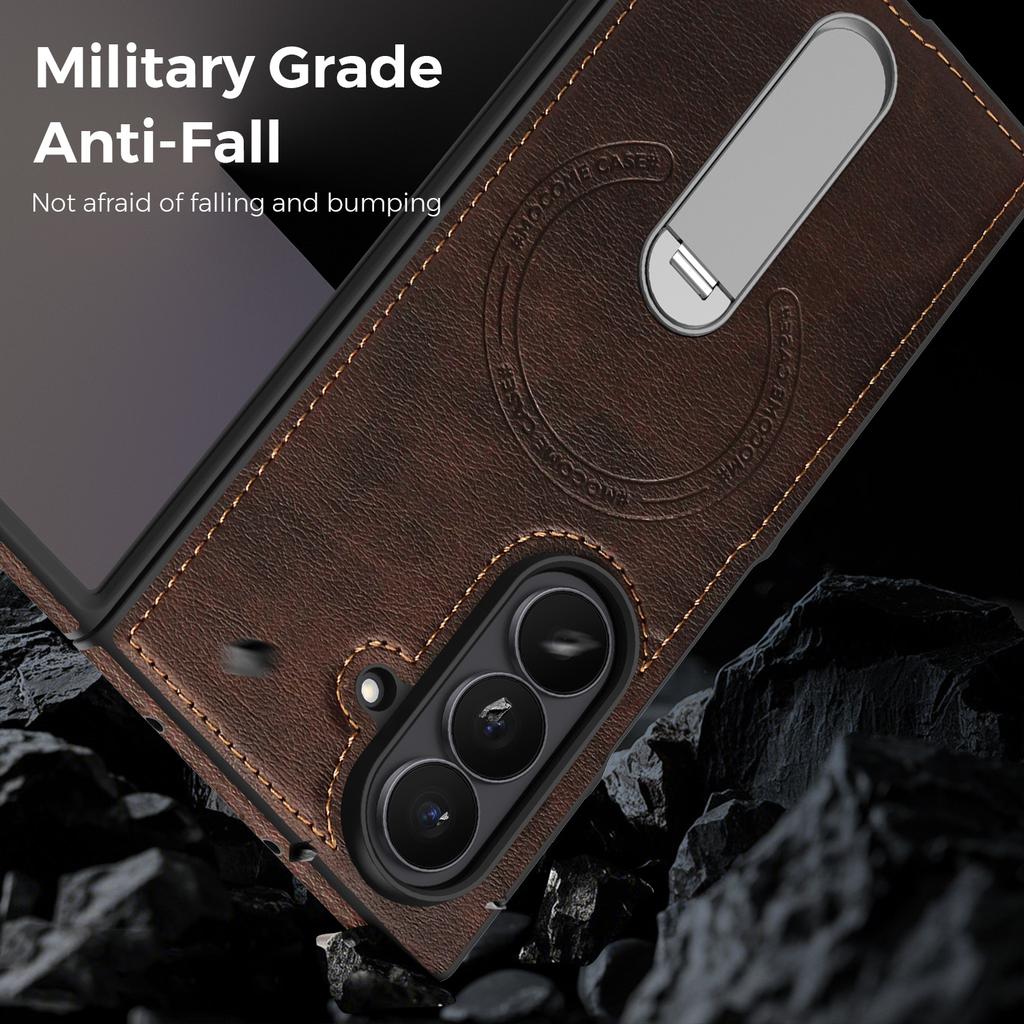 For Samsung Galaxy Z Fold 7 3 4 5 6 Z FliP 3 4 5 6 7 Folding Leather Phone Case 360 Rotating Stand Magnetic Magsafe Charging Stitching Leather Cover