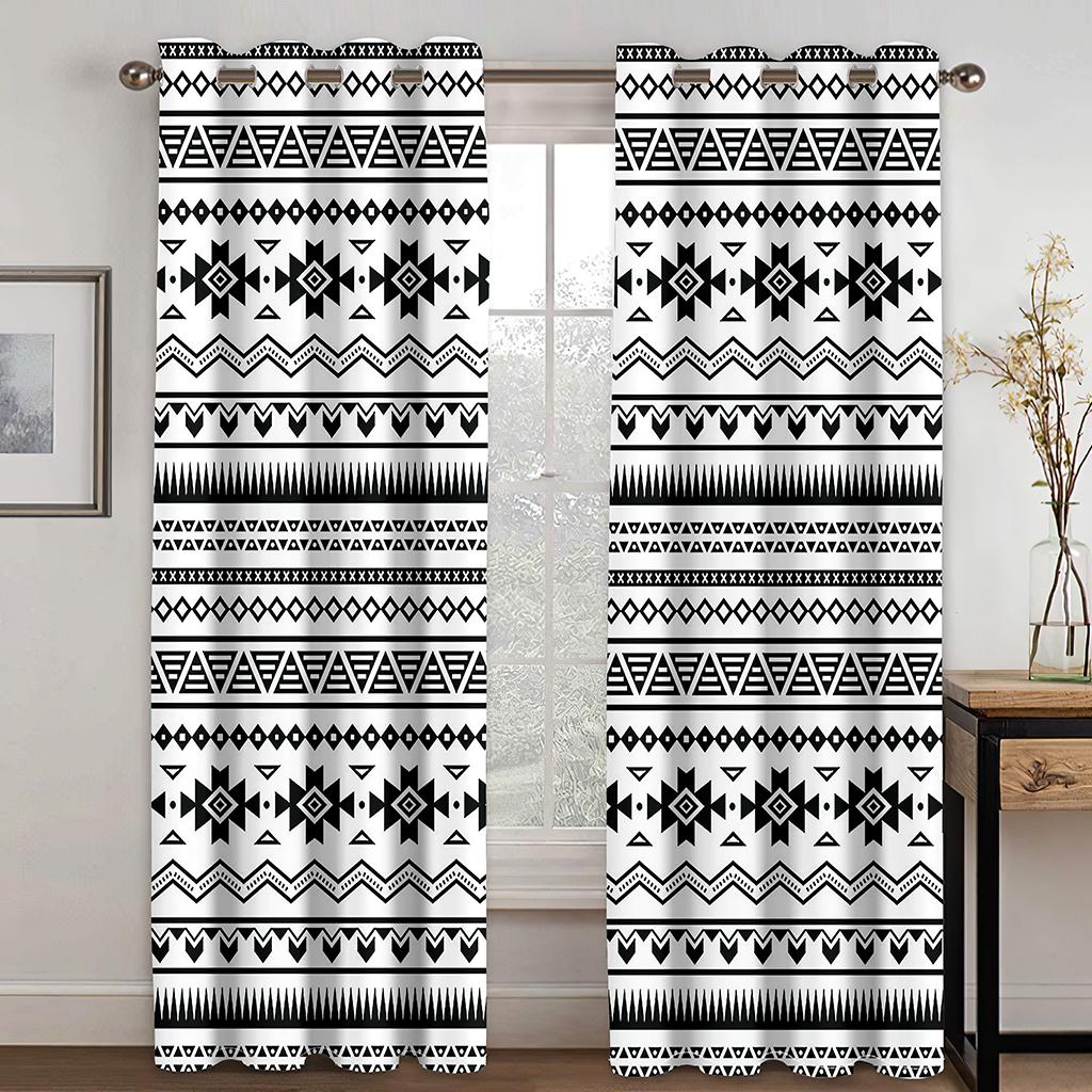Black White Rune Stripe SimplicityLuxury Window Panel Drapes in Children Bedroom Space Living Room Hall Treatments Kitchen Decor Drapes Blinds