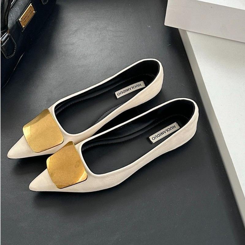 Women Fashion Buckle Flats Shoes2026 Spring Solid Color Lady Pointed Toe Shoes Elegant Woman Commuting Wearing Office Shoes