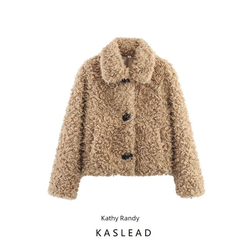 Kaslead New Women Clothes Western Style Fashion Simple Sweet Curly Wool Coat