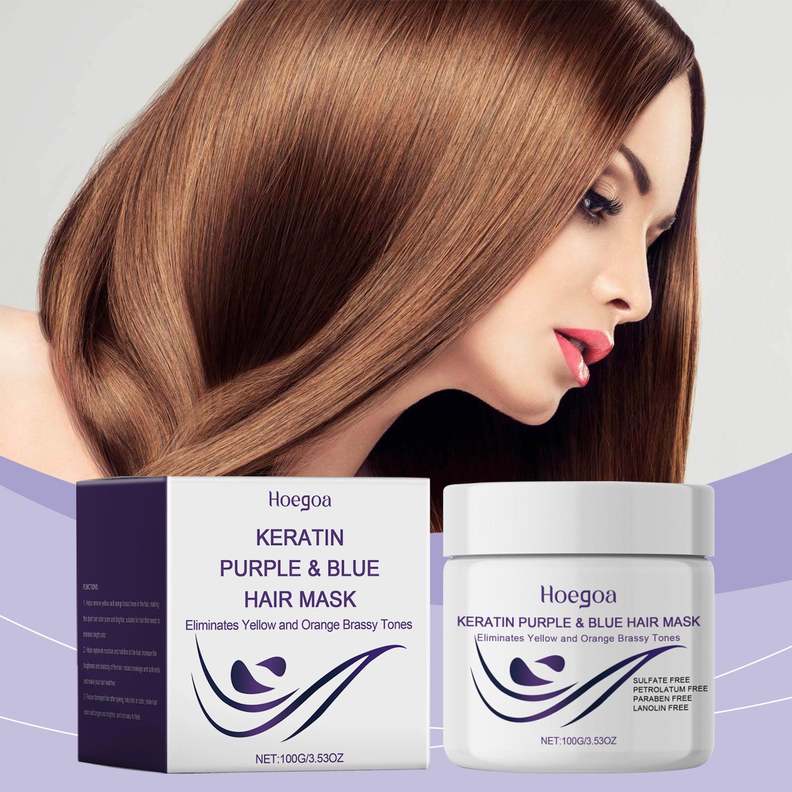 Purple Toning Hair Mask Neutralize Yellow Keratin Deep Conditioner for Blonde Silver Highlighted Hair Color Correcting Treatment 100g
