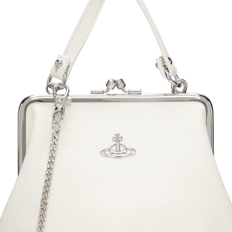 VIVIENNE WESTWOOD Granny Frame Silver Logo Detachable Chain Strap Top Handle Bag Women Shoulder Bag White 52020003S000DA401