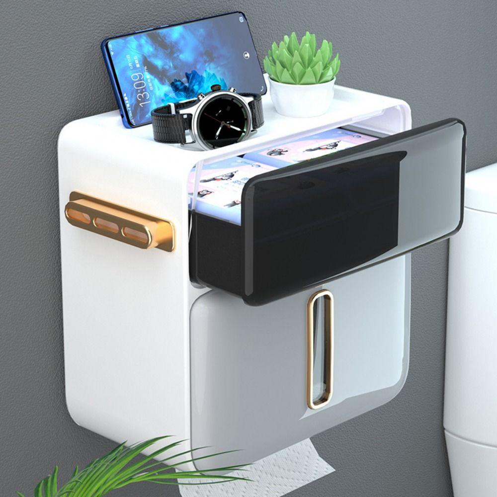 

З ящиком для зберігання Тримач для туалетного паперу Настінна полиця для зберігання у ванній кімнаті Органайзер для туалетного паперу білий