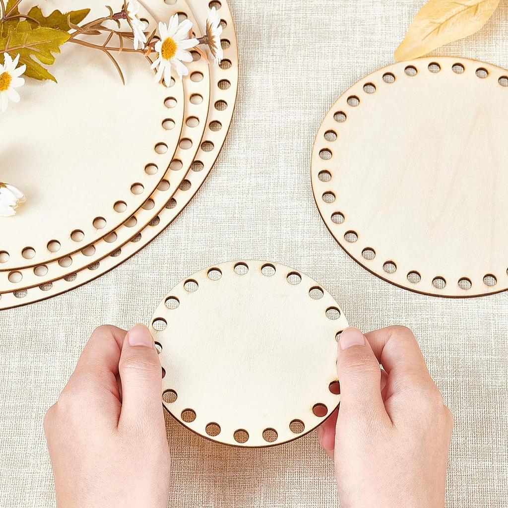 1 Stück Handgefertigter Runder Korbboden - Natürlicher Holzboden für DIY Aufbewahrung, Häkeltasche, Bastelprojekte, Heimorganisator