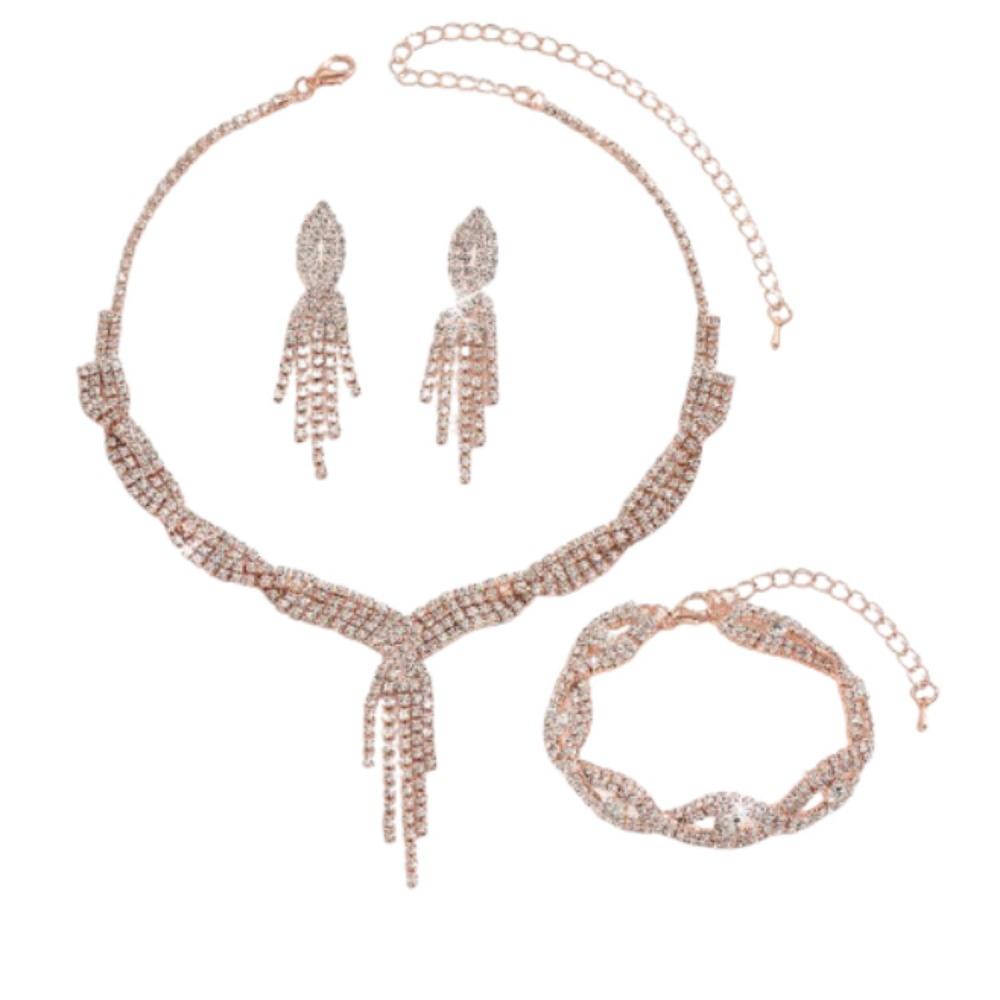 Rhinestone Tassel Wedding Bridal Accessories V-Necklace Rhinestone Jewelry Set  Wedding Party