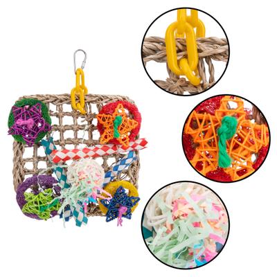 Bird Chew Toy Colorful Five-pointed Star Shredded Paper Accessories Weaved Net Parrot Hanging Net Bite Toy Bird Suppiles