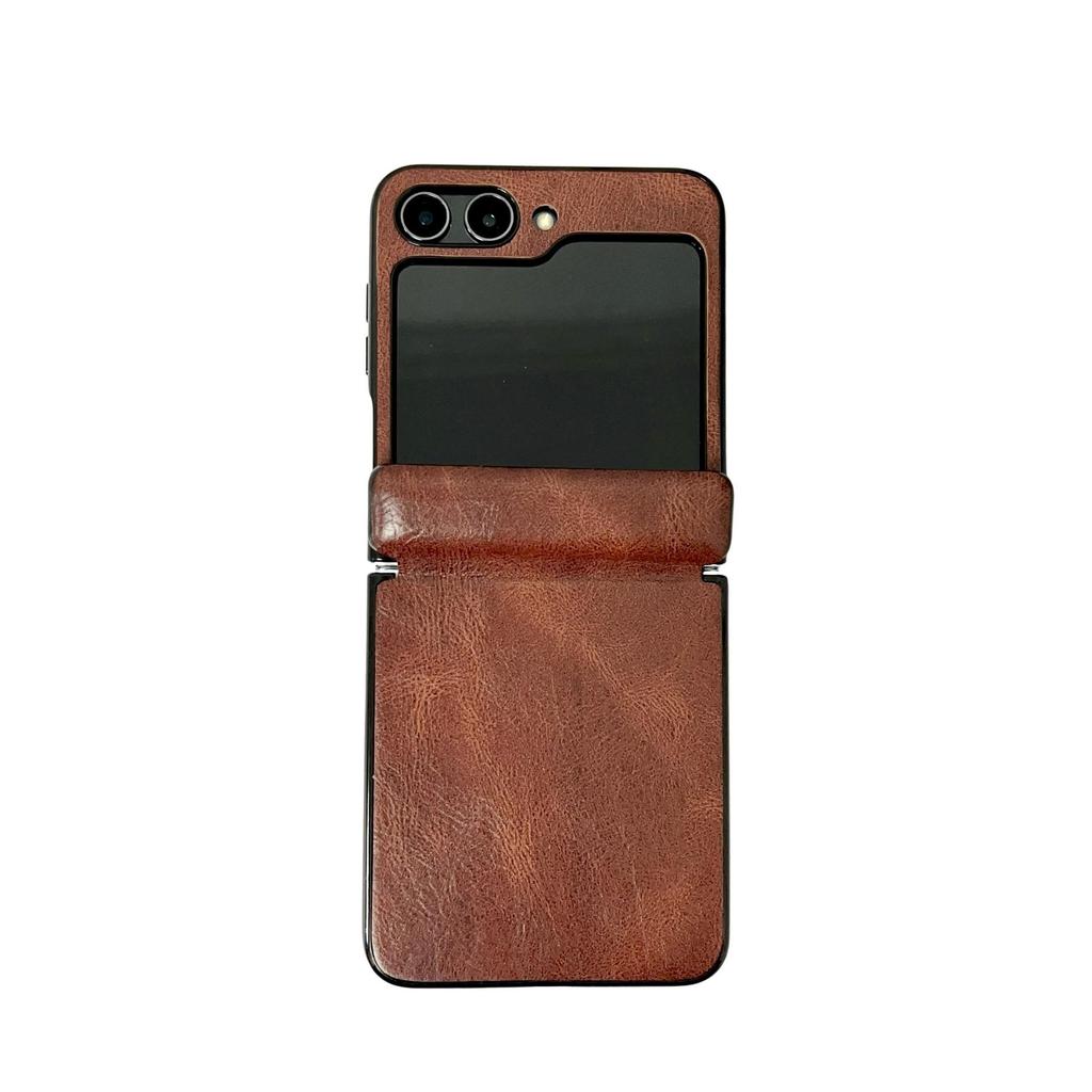 Samsung Galaxy Z Flip7 Crazy Horse Leather Folding Screen Case - Leather Texture Frosted Protective Cover