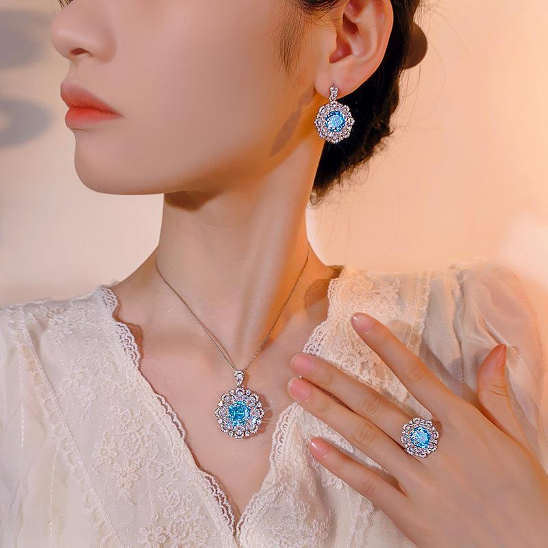 Schmuck Kupferboden Vergoldet Simulation Millennium Meeresblau Blumen-Set Hauptstein 12-10 mm