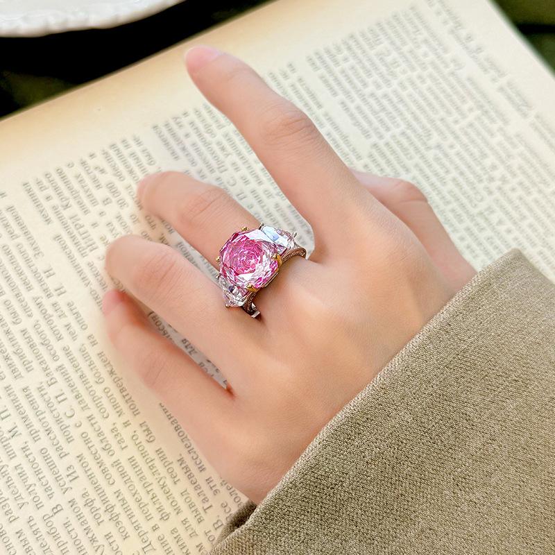 Product Jewelry Copper Bottom Gold-Plated Imitation Rose Cut Gradual Change Color Light Luxury Ring Women 14 * 14
