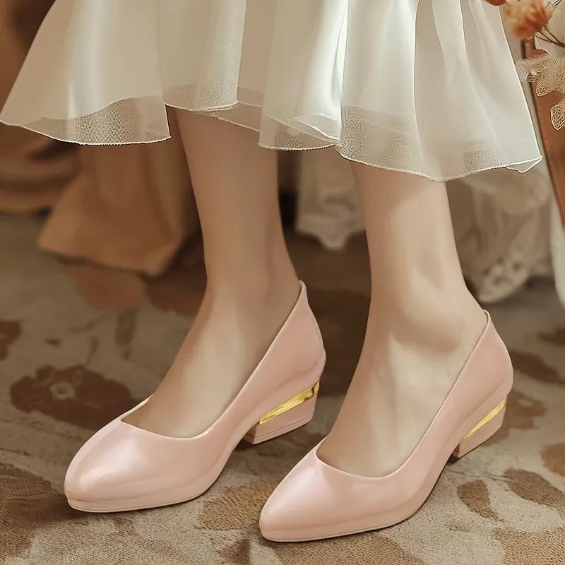 WTEMPO Elegantní velké velikosti, jednobarevné, ležérní, špičaté, jednoduché boty, kancelářské dámské, nepromokavé, protiskluzové, měkké, tlusté, nízké, na podpatku, pracovní boty