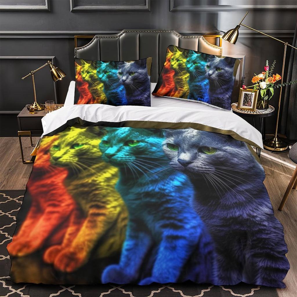 3D Digital Printing Color Cat Series Quilt Cover Pillowcase Two Or Three-Piece Set Polyester Abraded