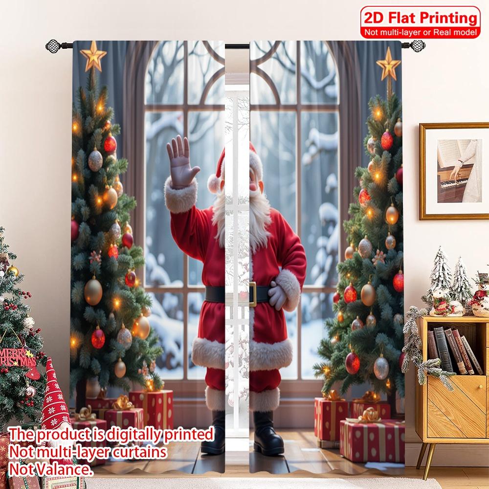 

2pcs 2D flat printing Christmas Window Drapes Santa Claus Christmas Snow Polyester Without Electricity Party & Holiday Decor for 52.50×116.00 CM 2pcs